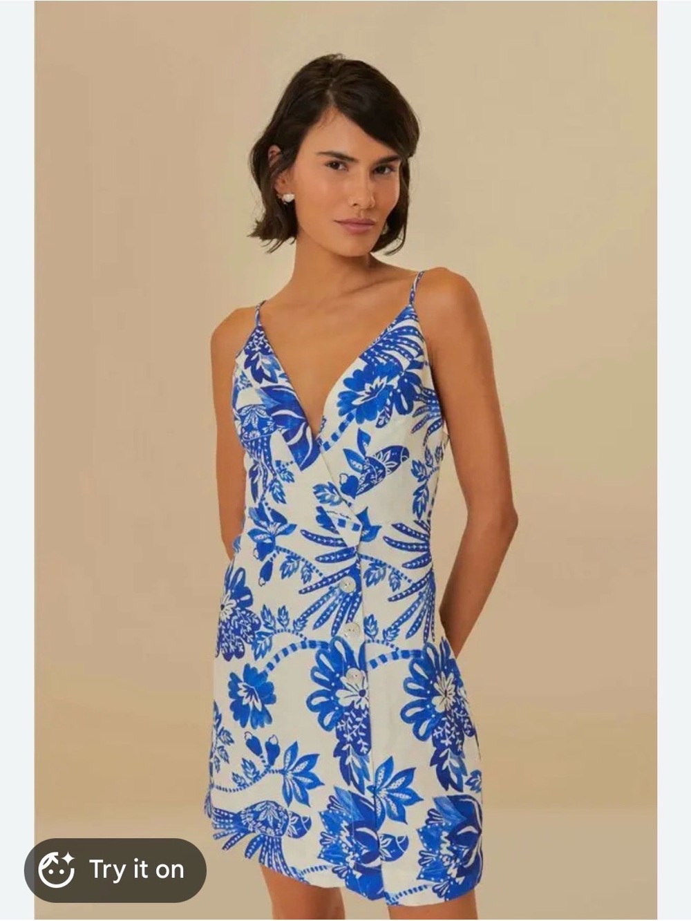 Blue & White Floral V-Neck Farm Rio wrap effect Dress sz XL
